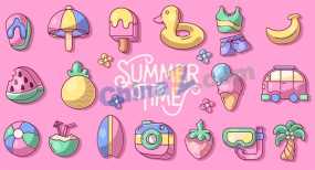 夏日元素装饰矢量粉色背景